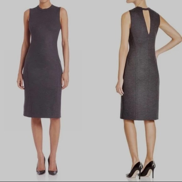 Theory Gray Gevel Wool Blend Jersey Flannel Sleeveless Sheath Dress Charcoal 2 - Picture 1 of 8
